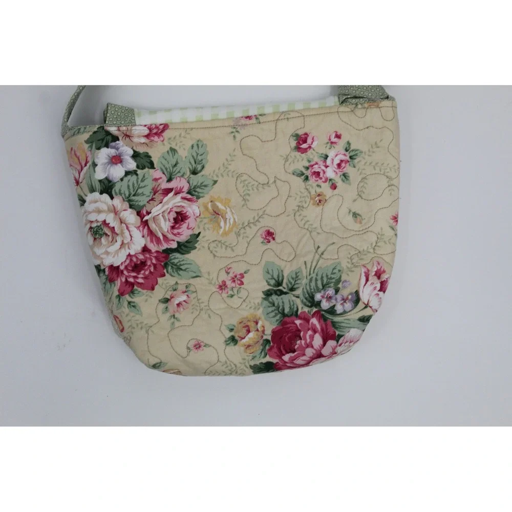 Vintage Handmade Quilted Floral Crossbody Bag Cottagecore Lace Ruffle Gingham